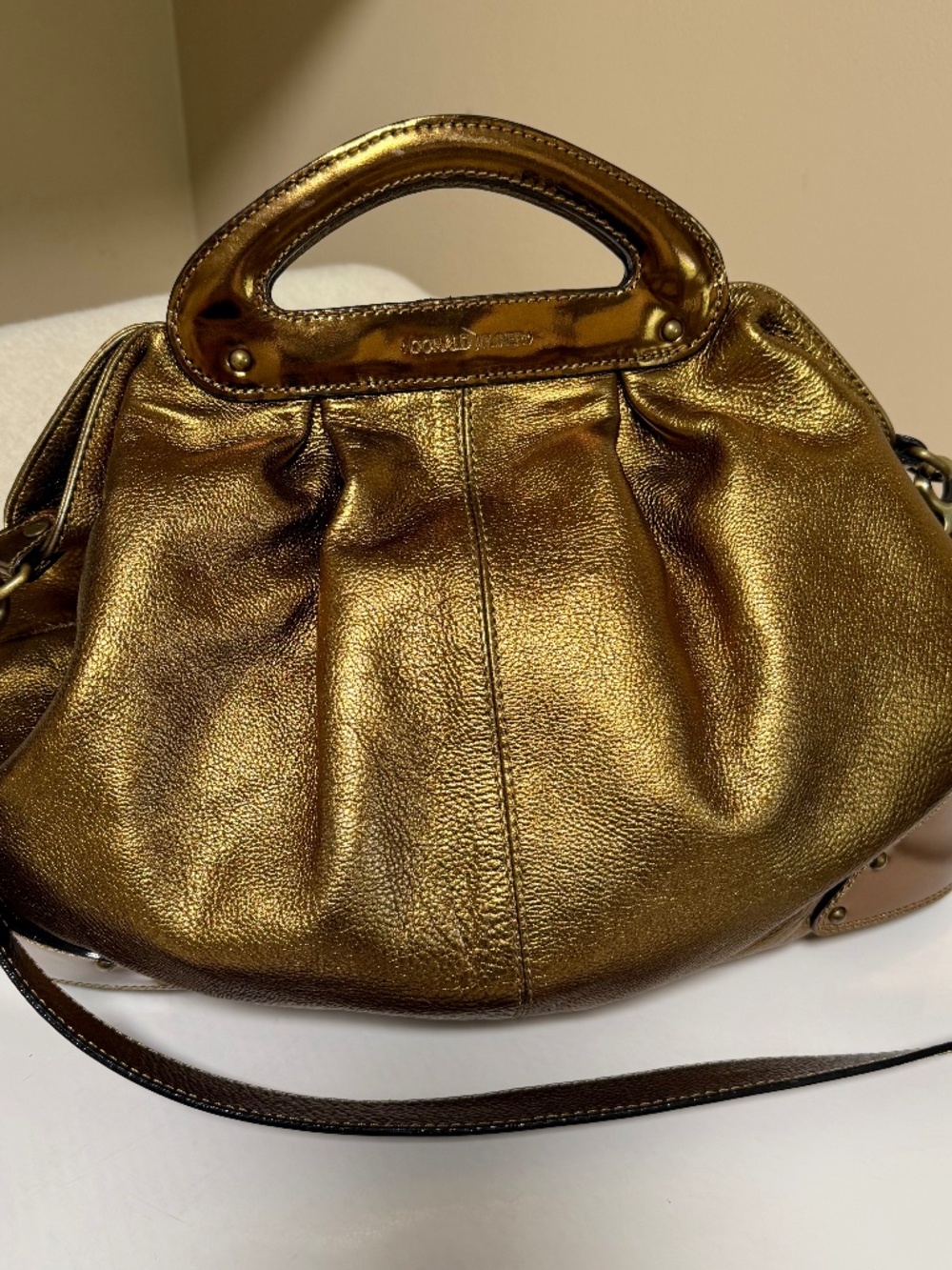 Vintage Donald J. Pliner Bronze Metallic Leather Satchel Hobo Bag Mint Condition